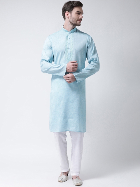 

SG LEMAN Men Turquoise Blue & White Solid Kurta with Pyjamas