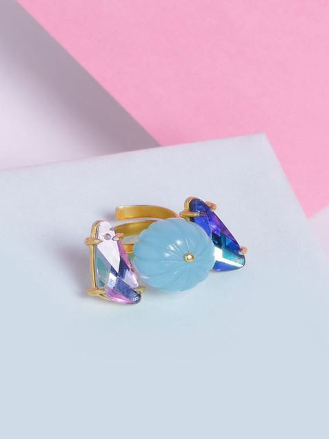 

NITAARA Gold-Plated & Blue Stone-Studded Handcrafted The Cocktail Love Finger Ring