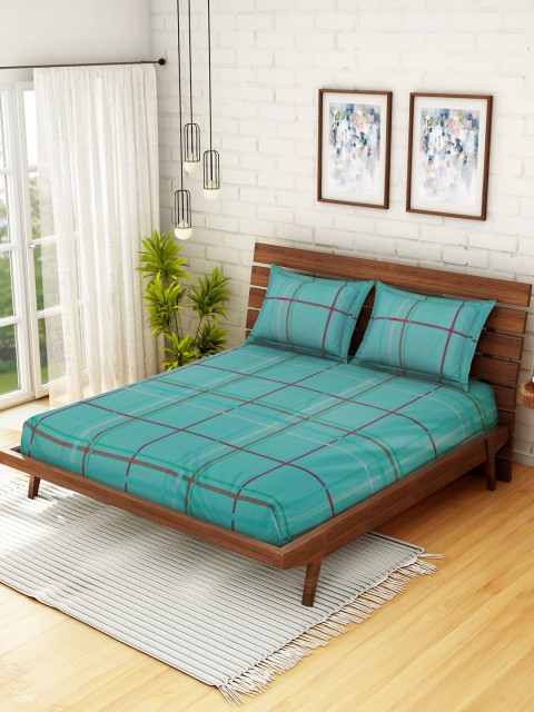 

WELHOME Blue Geometric 160 TC Microfibre 1 Queen Bedsheet with 2 Pillow Covers