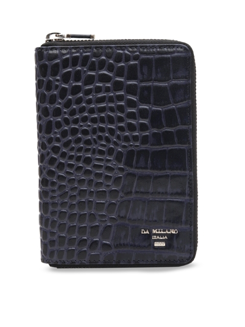 

Da Milano Men Navy Blue Textured Leather Zip Around Wallet