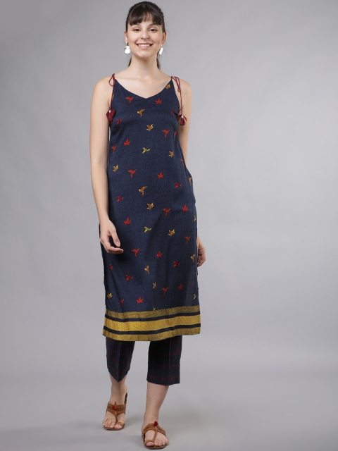 

Vishudh Women Navy Blue & Red Printed Kurta with Trousers