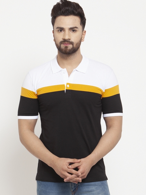 

WILD WEST Men White Colourblocked Polo Collar T-shirt