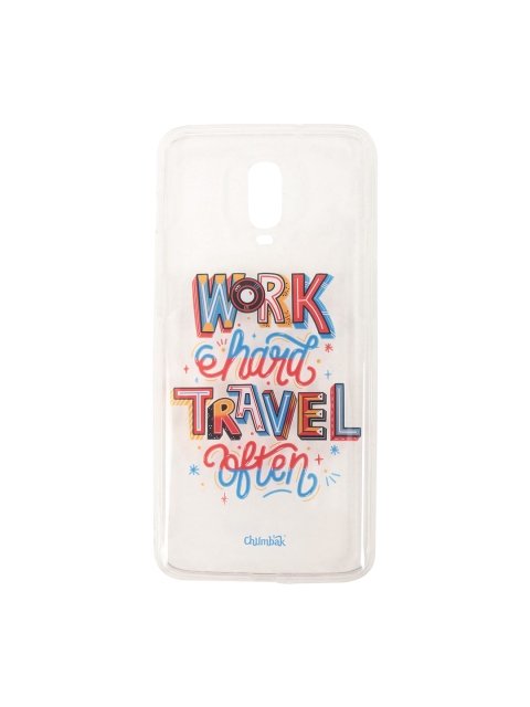 

Chumbak Transparent & Red Work Hard Travel Often OnePlus 6T Case Cover