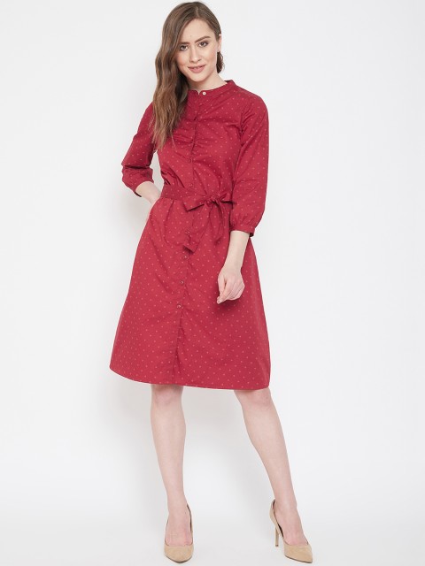 

Ruhaans Women Red Printed Shirt Dress