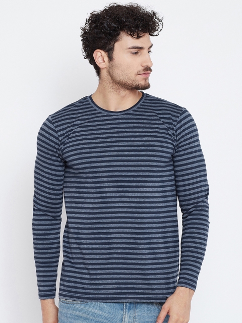 

LE BOURGEOIS Men Navy Blue Striped Round Neck T-shirt