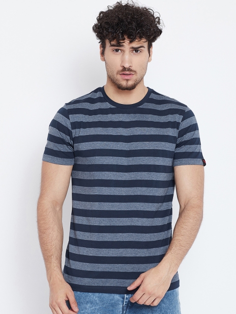 

LE BOURGEOIS Men Navy Blue Striped Round Neck T-shirt