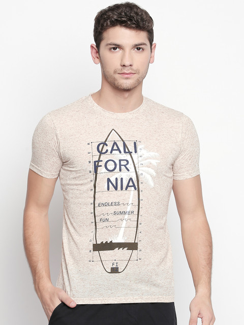 

FiTZ Men Beige Printed Round Neck T-shirt