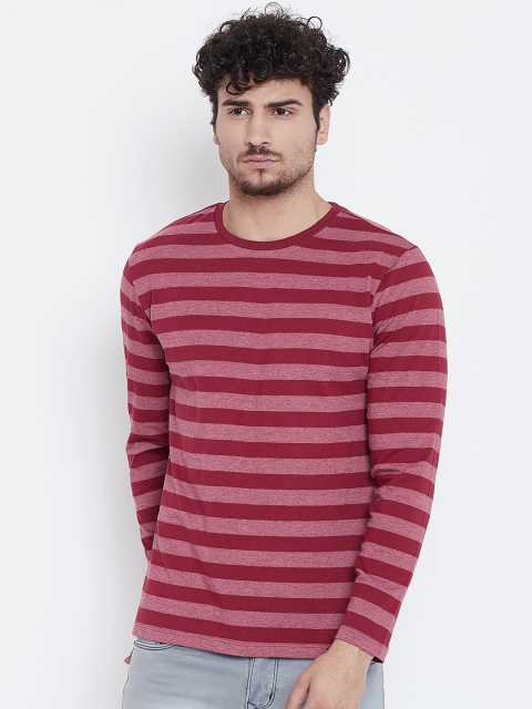 

LE BOURGEOIS Men Maroon Striped Round Neck T-shirt