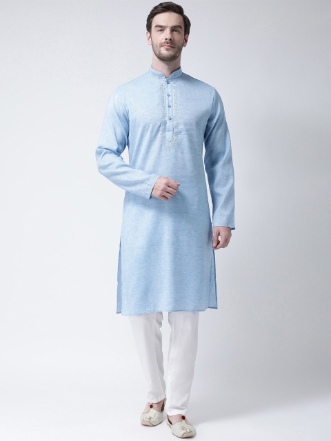 

SG LEMAN Men Blue & White Solid Kurta with Pyjamas