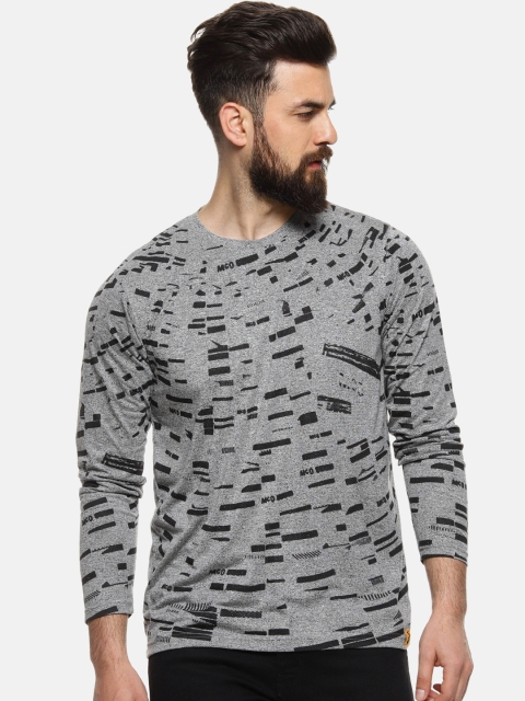 

Campus Sutra Men Grey Printed Round Neck T-shirt