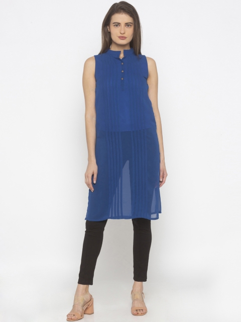 

Iti Blue Solid Pleated Tunic