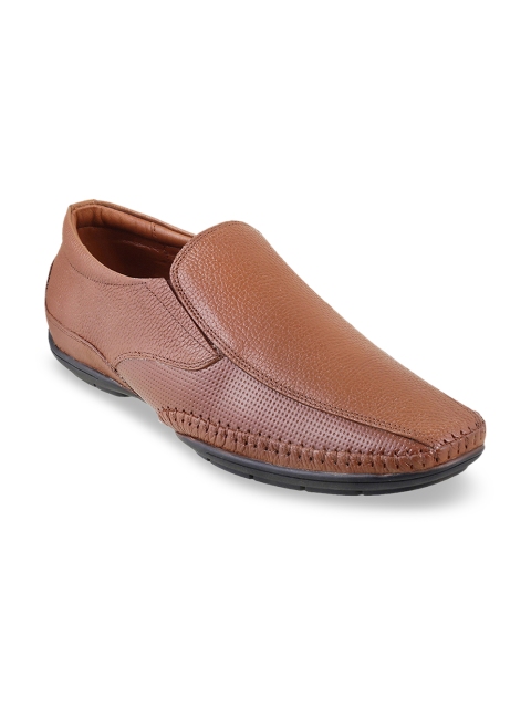 

Mochi Men Tan Brown Solid Leather Formal Slip-Ons