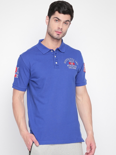 

FiTZ Men Blue Solid Polo Collar T-shirt