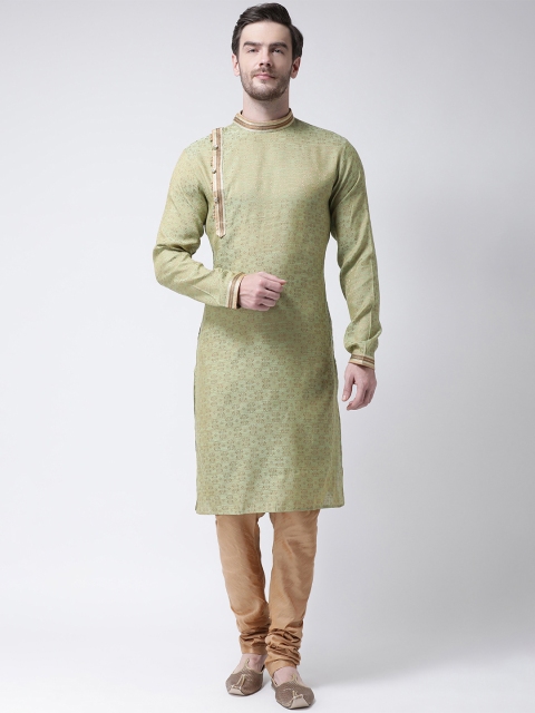 

SG LEMAN Men Green & Gold-Coloured Self Design Kurta with Churidar