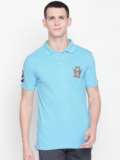 

FiTZ Men Turquoise Blue Solid Polo Collar T-shirt