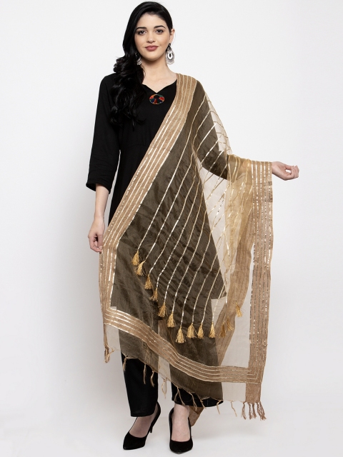 

Clora Creation Beige & Silver-Coloured Striped Organza Dupatta