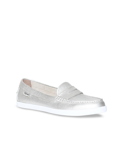

Cole Haan Women Silver-Toned Slip-On Leather Sneakers