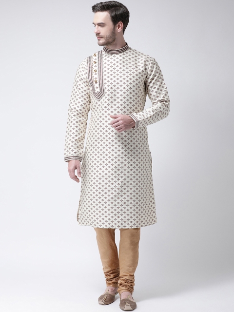 

SG LEMAN Men Off-White & Gold-Coloured Printed Kurta with Churidar