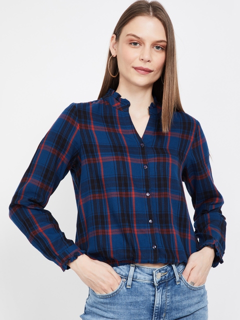 

Fame Forever by Lifestyle Women Blue & Red Checked Shirt Style Top