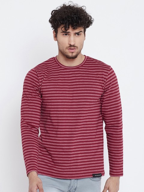 

LE BOURGEOIS Men Maroon Striped Round Neck T-shirt