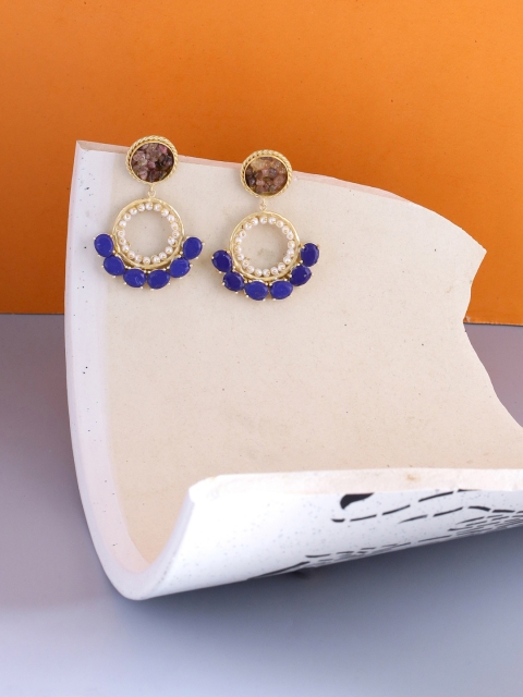 NITAARA Blue Gold Plated Handcrafted Circular Drop Earrings