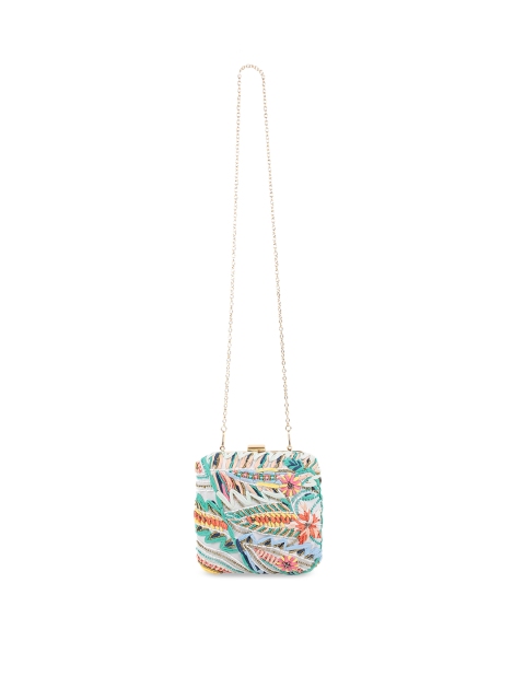 

Chumbak White & Blue Embroidered Box Clutch