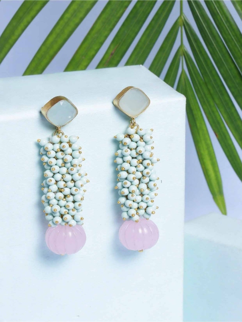 

NITAARA Sea Green & Pink Gold-Plated Contemporary Drop Earrings