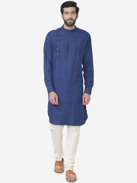 

Manyavar Men Blue & White Solid Kurta with Churidar