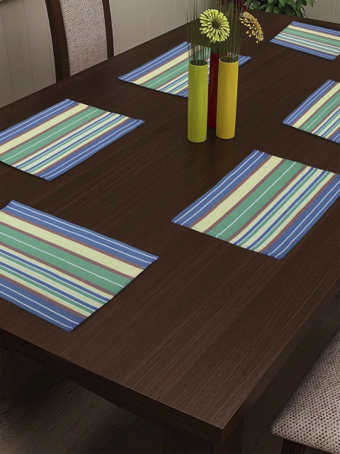 

NEUDIS Set of 6 Green & Blue Striped Ribbed Table Placemats