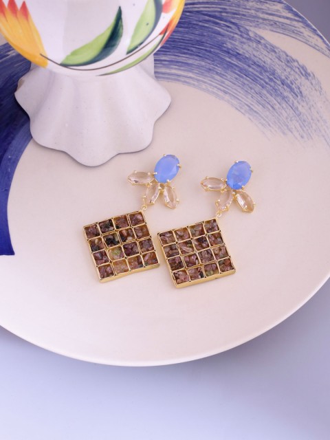 

NITAARA Gold-Plated & Brown Handcrafted Geometric Tourmaline Drop Earrings