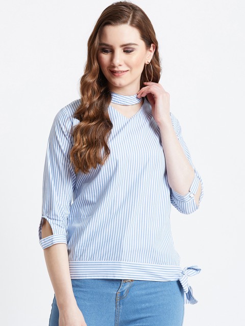 

AkaAyu Women Blue Striped Top