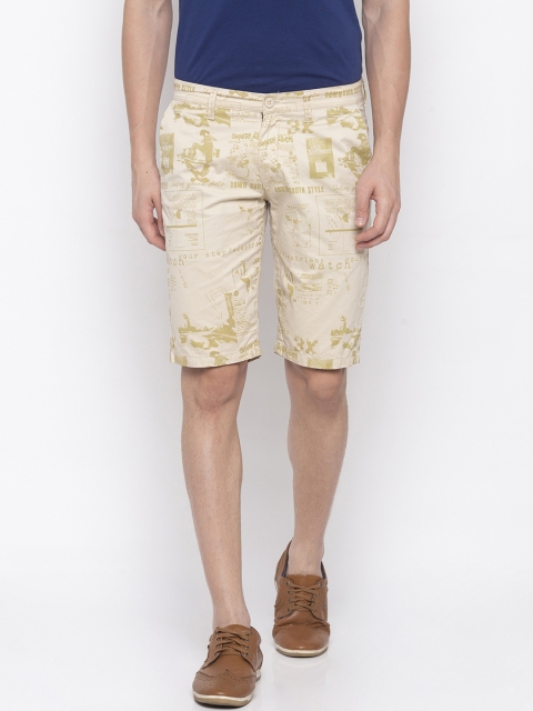 

SPYKAR Men Cream-Coloured & Beige Printed Slim Fit Regular Shorts
