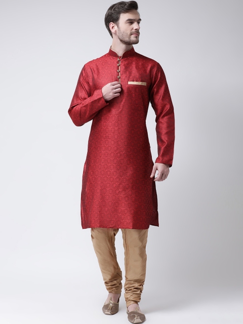 

SG LEMAN Men Maroon & Gold-Coloured Self Design Kurta with Churidar