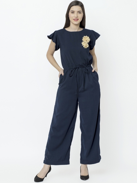 

SQew Women Navy Blue Solid Basic Jumpsuit