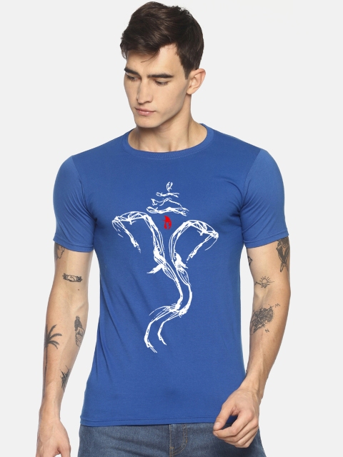 

Le Bison Men Blue Printed Round Neck T-shirt