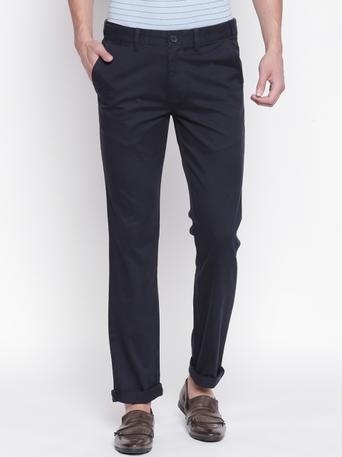 

BYFORD by Pantaloons Men Navy Blue Slim Fit Solid Regular Trousers