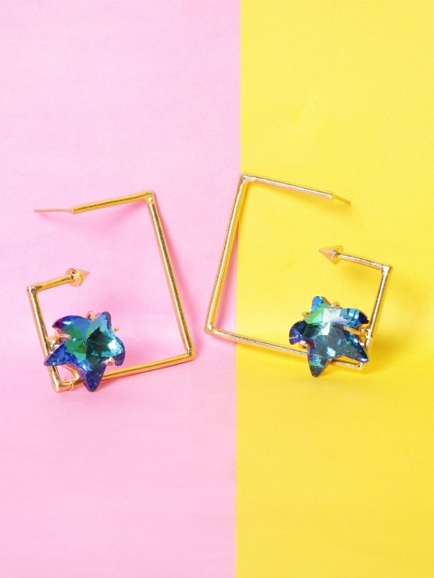 

NITAARA Green & Gold-Plated Contemporary Drop Earrings