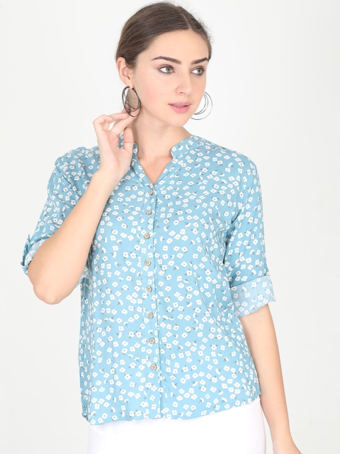 

Rasada Women Blue & White Regular Fit Printed Casual Shirt