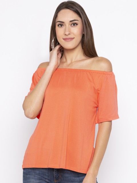 

Globus Women Orange Solid Bardot Top