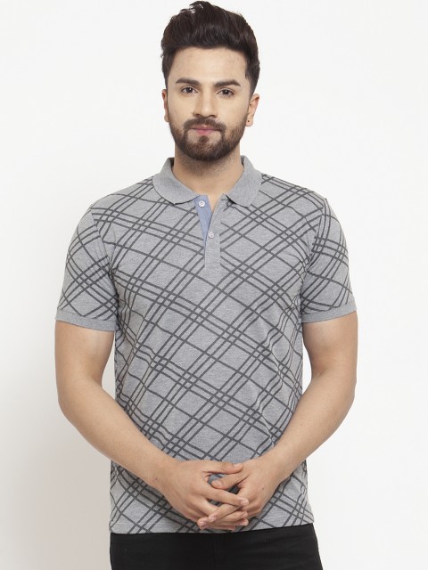 

WILD WEST Men Grey Checked Polo Collar T-shirt