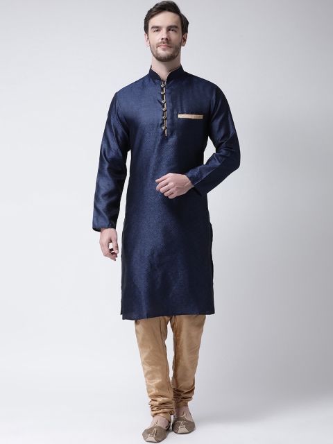 

SG LEMAN Men Navy Blue & Gold-Coloured Self Design Kurta with Churidar