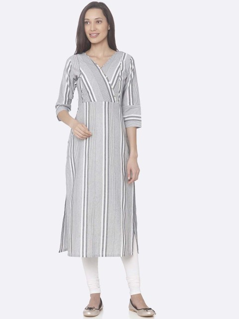 

RAISIN Women Grey & White Striped Straight Kurta