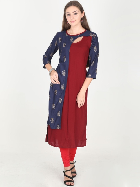 

Rasada Women Blue & Maroon Printed Straight Kurta