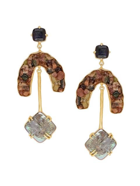 

NITAARA Brown & Black Gold Plated Handcrafted Contemporary Drop Earrings