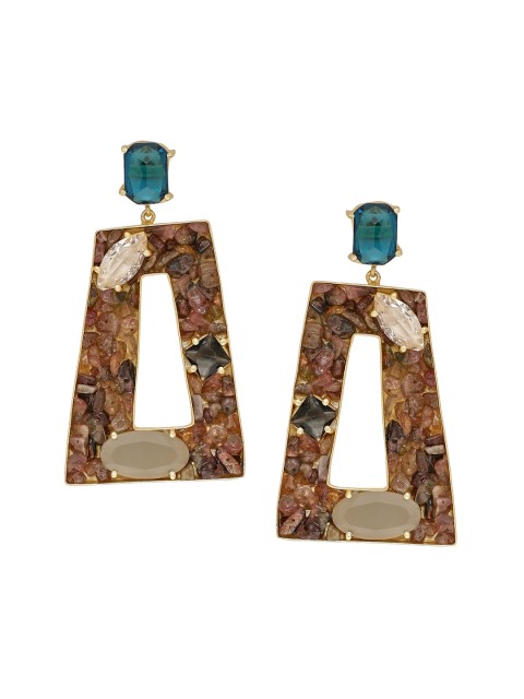 

NITAARA Gold-Plated & Brown Handcrafted Geometric Tourmaline Drop Earrings