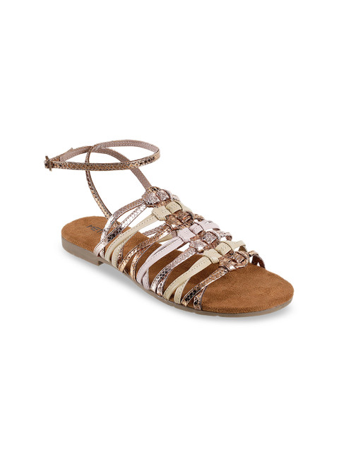 

Metro Women Bronze-Toned & Beige Solid Open Toe Flats