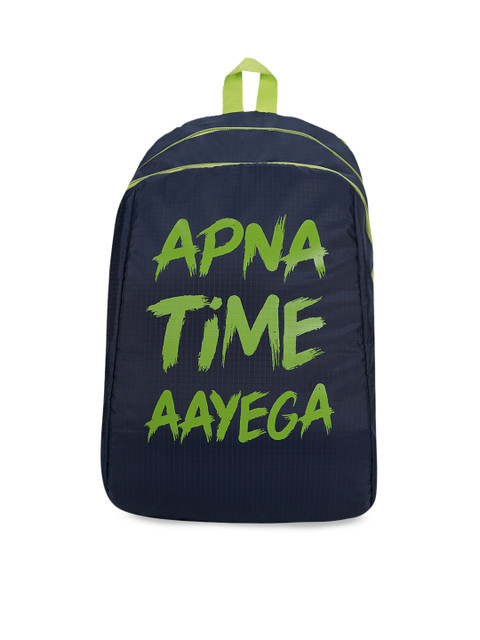 

Impulse Kids Navy Blue & Green Apna Time Aayega Printed Backpack