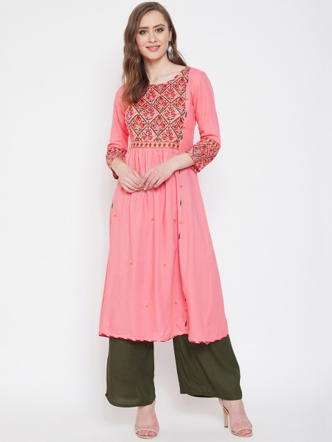 

Prakhya Women Pink & Green Printed Kurta Set