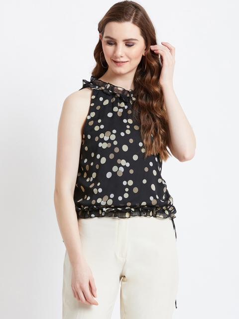 

AkaAyu Women Black & Beige Printed Blouson Top