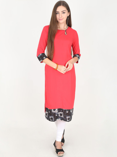 

Rasada Women Fuchsia & Black Solid Straight Kurta